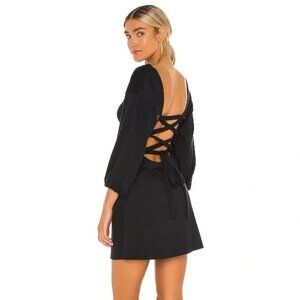 Free People Bianca Knit Lace Up Corset Back Fairytale Black Mini Dress